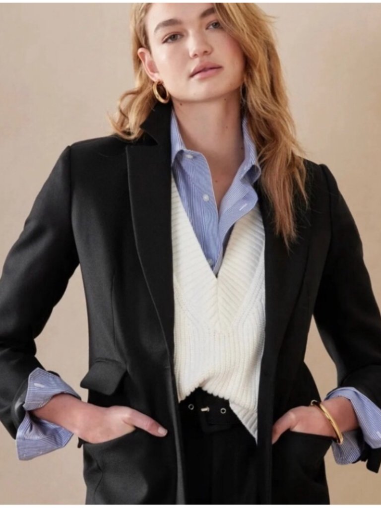Nwot Banana Republic Bold Black Lido Sculpted Wool Blazer In Women's 16